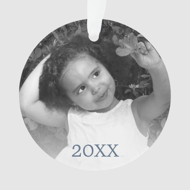 Modern Blue Rustic Snowflake Year Your Photo Ornament (Front)