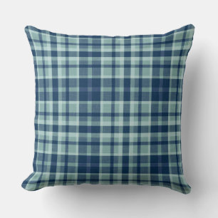 Modern blue sage green plaid cushion