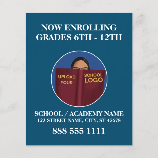 Modern Blue School Logo Enrolling English Spanish Flyer (Front)