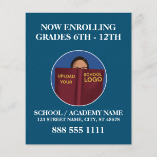 Modern Blue School Logo Enrolling English Spanish Flyer