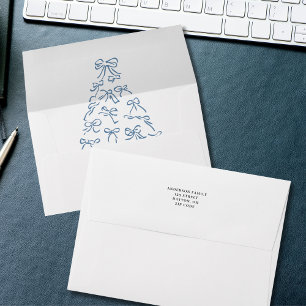 Modern Blue Scribble Bow Christmas Envelope