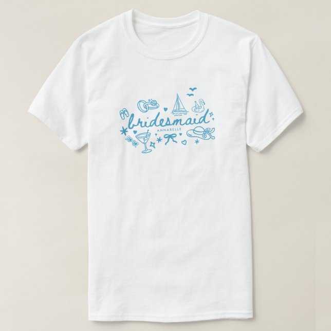 Modern Blue Script Bridesmaid Lake Bach Custom T-Shirt (Design Front)