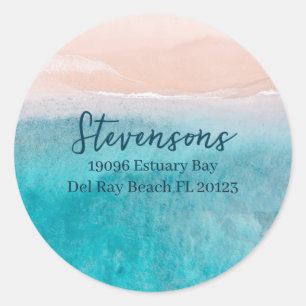 Modern Blue Script Custom Name Beach House Pun  Classic Round Sticker