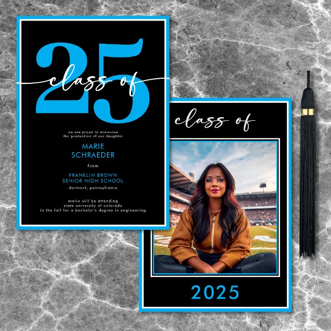 Modern Blue Script Graduation Announcement (Modern Blue Script Graduation Announcement)