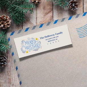 Modern Blue Script Merry Christmas  Return Address Label
