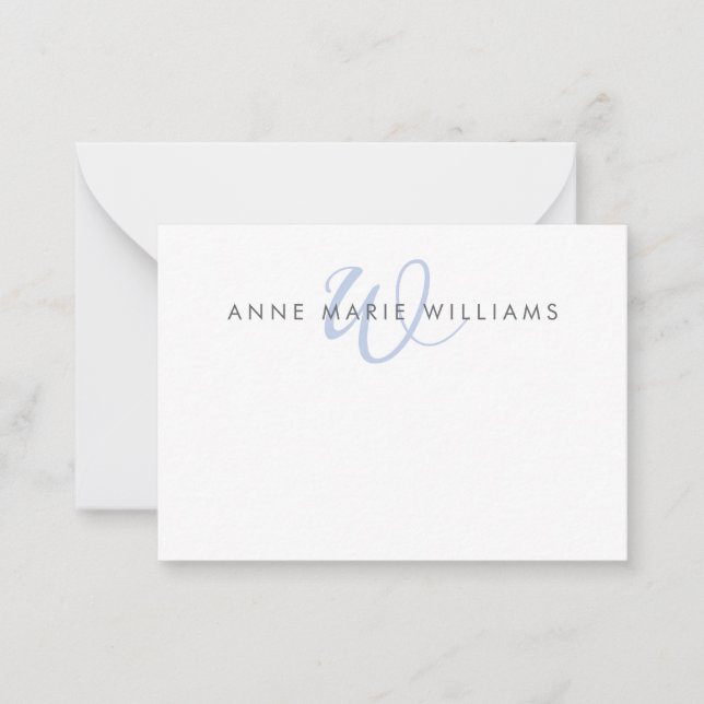 Modern Blue Script Monogram Card (Front)