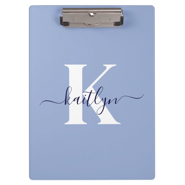 Modern Blue Script Monogram Clipboard (Front)