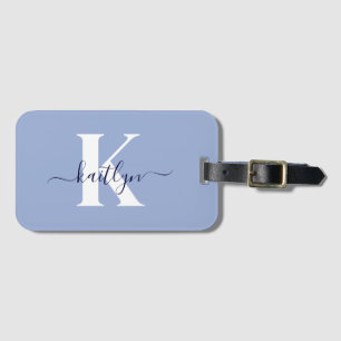 Modern Blue Script Monogram Luggage Tag