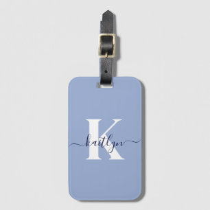 Modern Blue Script Monogram Luggage Tag