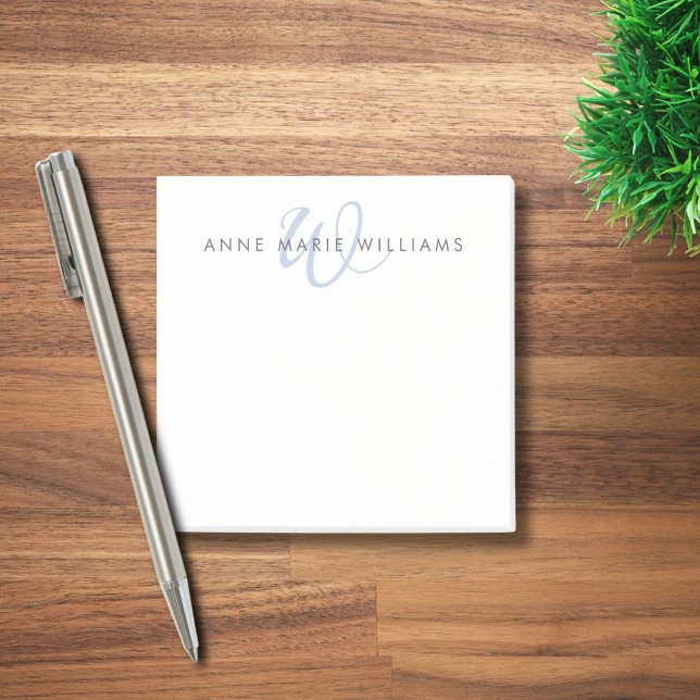 Modern Blue Script Monogram Post-it Notes (Creator Uploaded)