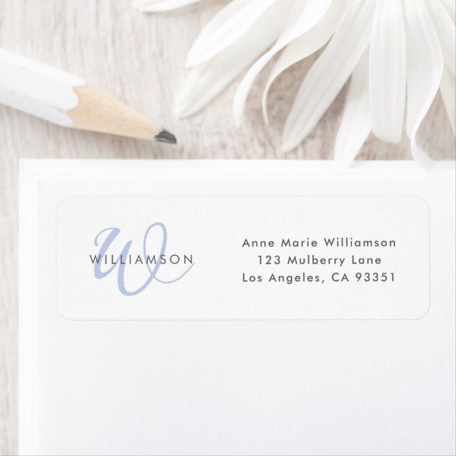 Modern Blue Script Monogram Return Address Label (Insitu)