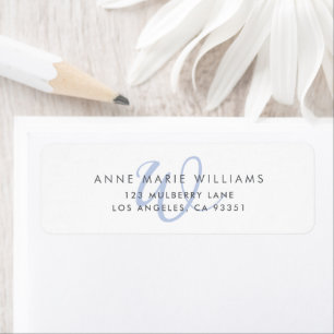 Modern Blue Script Monogram Return Address Label