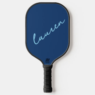 Modern Blue Script Name  Pickleball Paddle
