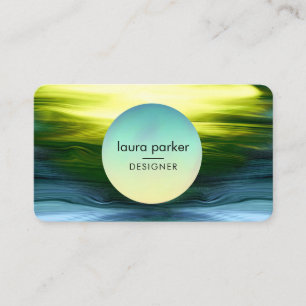 Modern Blue SeaGreen Circle Moon Watercolour Wave Business Card