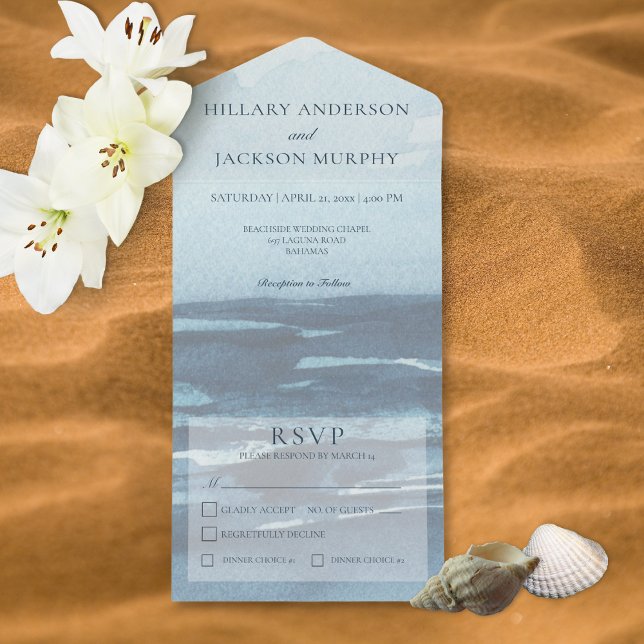 Modern Blue Seascape Beach Dinner All In One Invitation (Creator Uploaded)