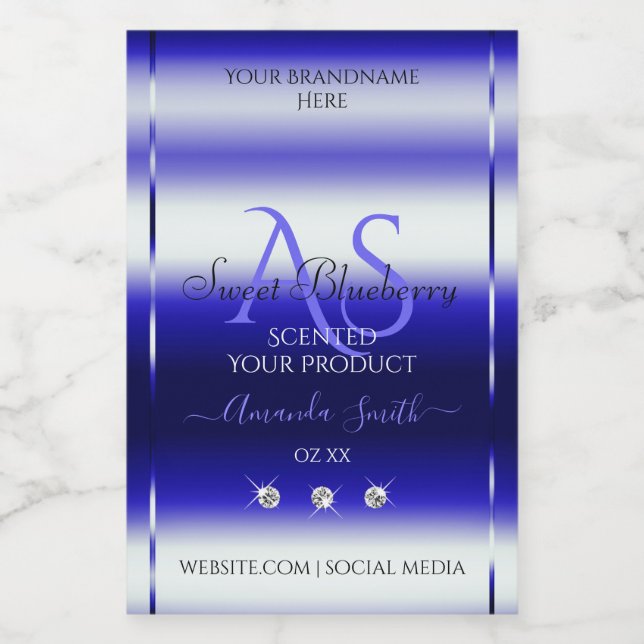 Modern Blue Shimmery Product Label Initials Jewels (Single Label)