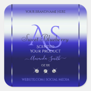 Modern Blue Shimmery Product Label Initials Jewels