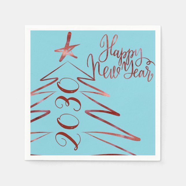 Modern blue shinny red tree New Years party 2018 Napkin (Front)