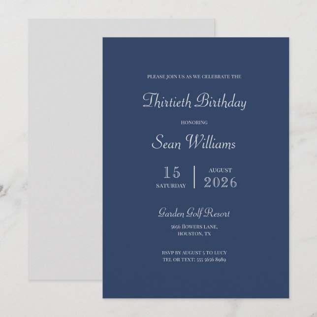 Modern Blue & Silver Birthday Party Invitation (Front/Back)