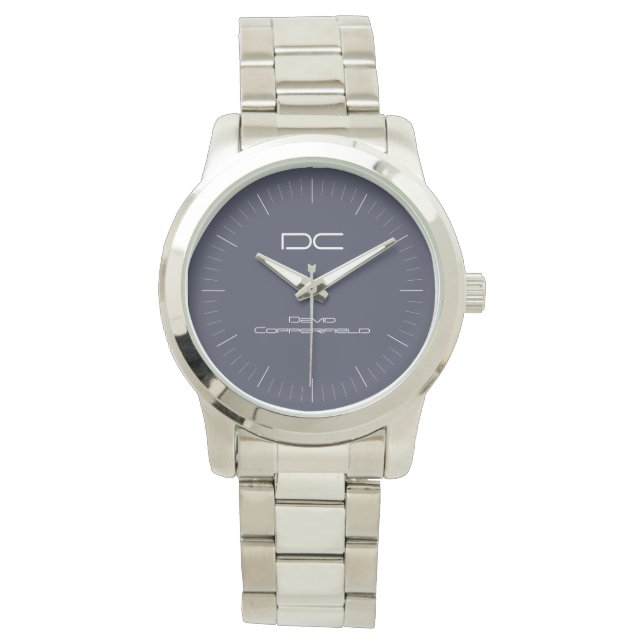 Modern Blue Silver Custom Name Monogram Watch (Front)