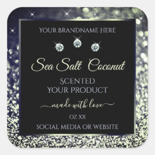 Modern Blue Silver Glitter Product Labels Diamonds