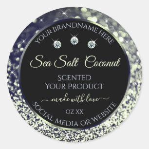 Modern Blue Silver Glitter Product Labels Diamonds