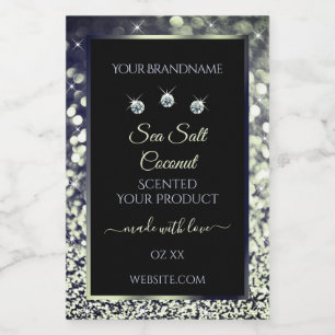Modern Blue Silver Glitter Product Labels Diamonds