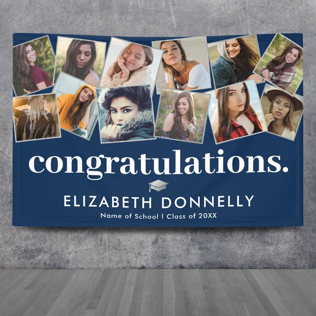 Modern Blue Silver Graduation Photo Collage Banner (Creator Uploaded)