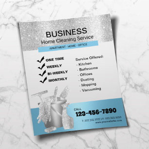 Modern Blue & Silver Home Cleaning Housekeeping Flyer