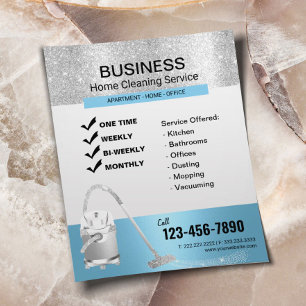 Modern Blue & Silver House Cleaning Housekeeping Flyer