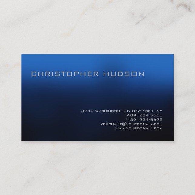 Modern Blue Simple Plain Business Card (Front)