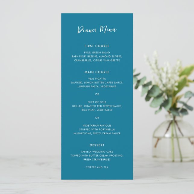 Modern Blue Simple Wedding Menu (Standing Front)