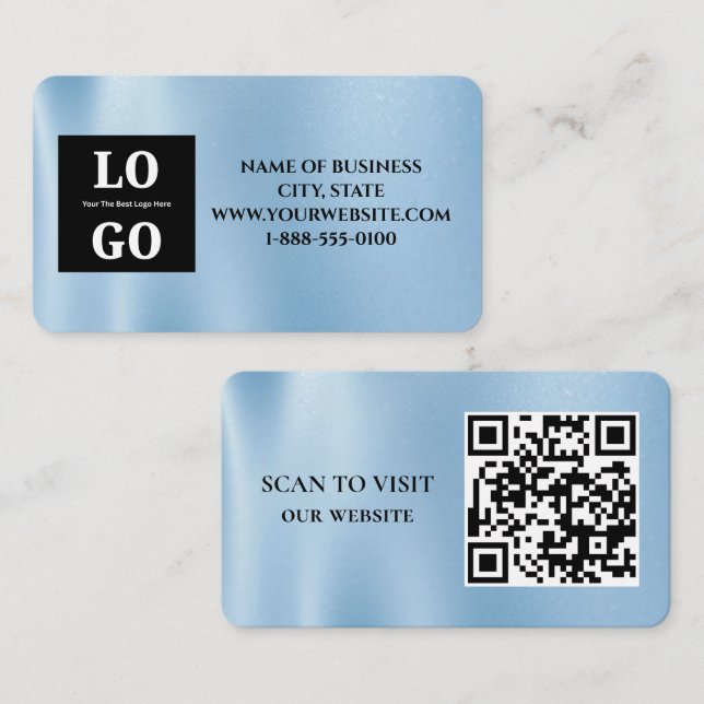 Modern Blue Sky Custom Logo and QR Code  Business Card (Front/Back)