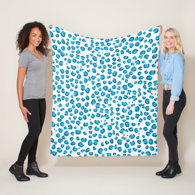 Modern Blue Snow Leopard Animal Print Pattern Fleece Blanket (In Situ)
