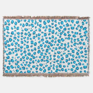 Modern Blue Snow Leopard Animal Print Pattern Throw Blanket