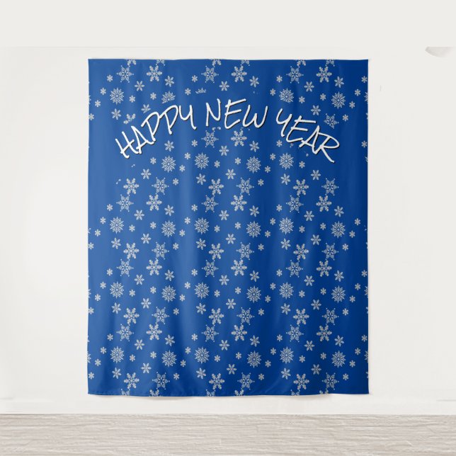 Modern Blue | Snowflake | HAPPY NEW YEAR Tapestry (Front)