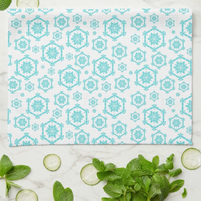 Modern Blue Snowflake Pattern Snow Christmas  Tea Towel (Folded)