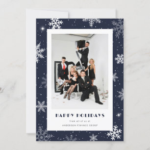 Modern Blue Snowflake Photo Corporate Business Holiday Card