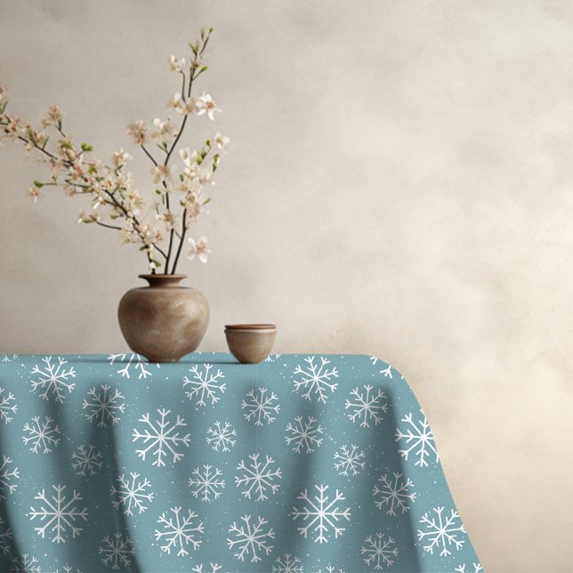 Modern Blue Snowflake  Tablecloth (Blue Snowflake Table Cloth)