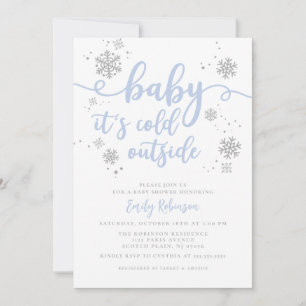 Modern Blue Snowflake Winter Boy Baby Shower Invitation
