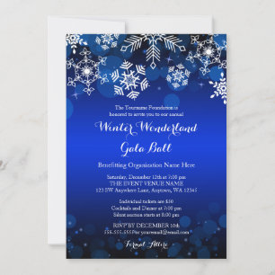 Modern Blue Snowflake Winter Gala Ball Invitations
