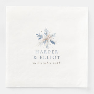 Modern Blue Snowflake Winter Wedding Napkin