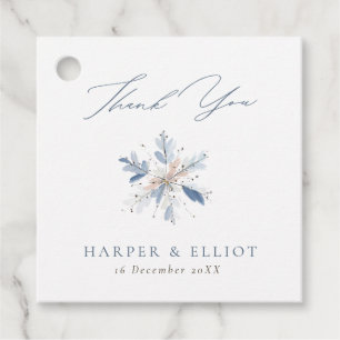 Modern Blue Snowflake Winter Wedding Thank You Favour Tags