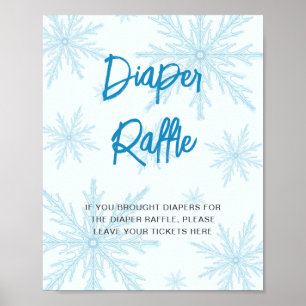 Modern Blue Snowflakes Baby Shower Diaper Raffle Poster