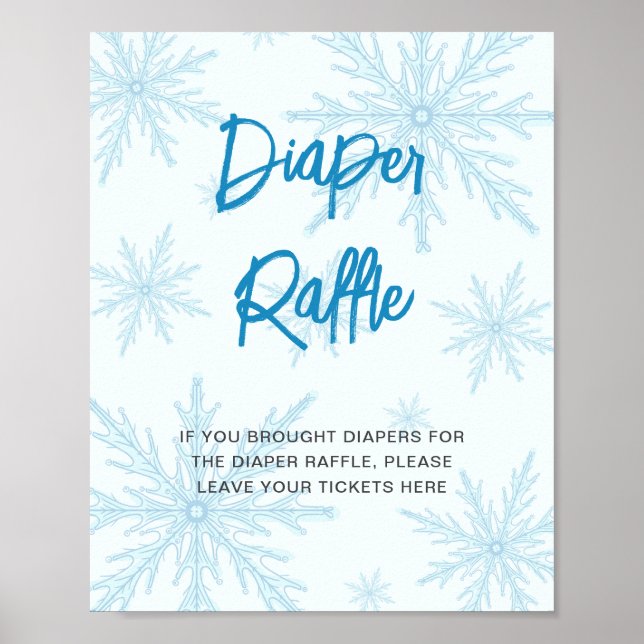 Modern Blue Snowflakes Baby Shower Diaper Raffle Poster (Front)