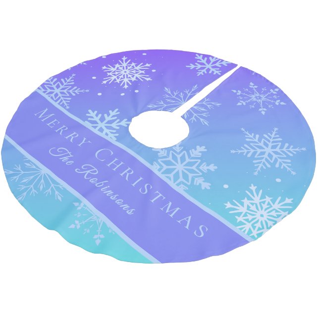 Modern Blue Snowflakes  Brushed Polyester Tree Skirt (Angled)