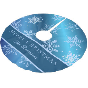 Modern Blue Snowflakes Brushed Polyester Tree Skirt