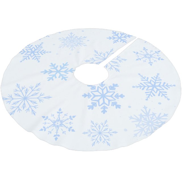Modern Blue Snowflakes  Brushed Polyester Tree Skirt (Angled)