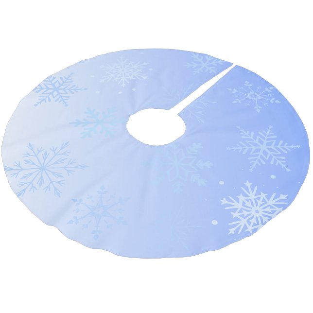 Modern Blue Snowflakes  Brushed Polyester Tree Skirt (Angled)