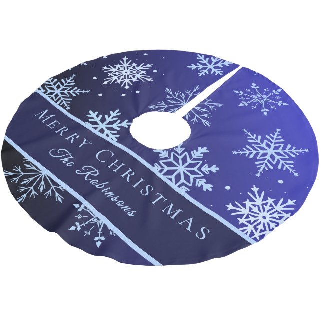 Modern Blue Snowflakes  Brushed Polyester Tree Skirt (Angled)